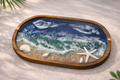 Ocean Resin Tray – Dark Wood with Real Sand & Shells