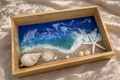 Ocean Resin Tray – Bamboo Frame with Real Shells