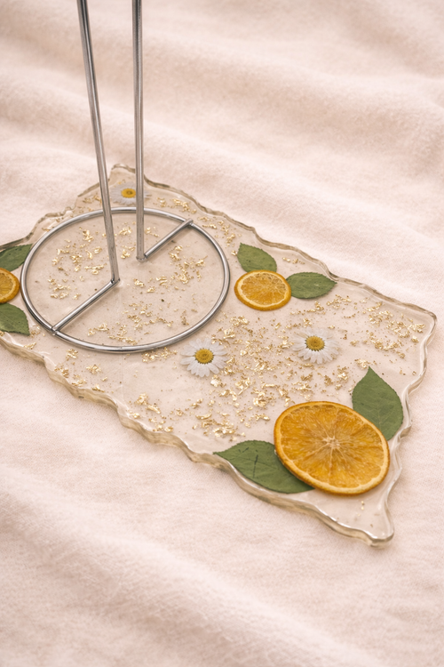Citrus Daisy Resin Tray | Dried Orange Slices, White Daisies & Gold Foil | Botanical Home Décor | Ready to Ship