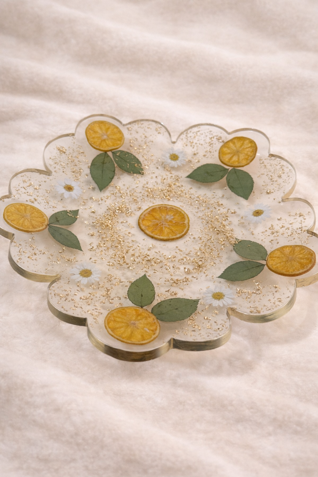 Citrus Daisy Resin Tray | Dried Orange Slices, White Daisies & Gold Foil | Botanical Home Décor | Ready to Ship