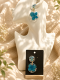 Blue hydrangea resin drop earrings with pressed flowers and silver glitter in clear UV resin, handmade in Lancashire UK by Held Forever Studio