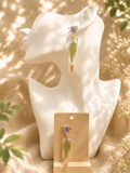Botanical resin dangle earring set with pressed forget-me-nots and fern in clear resin – handmade in Lancashire UK by Held Forever Studio