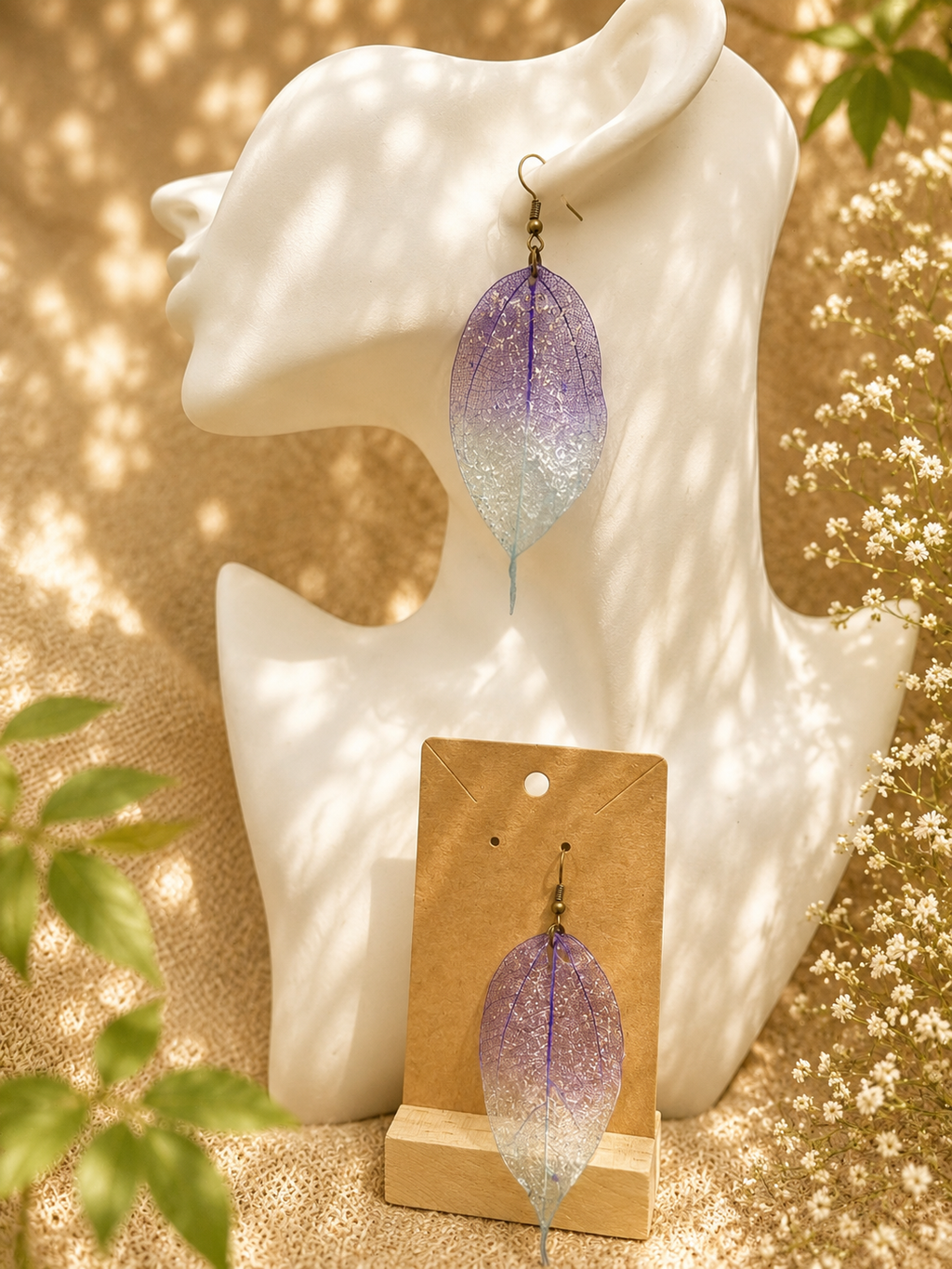 Real Skeleton Leaf Drop Earrings | Botanical Jewellery UK