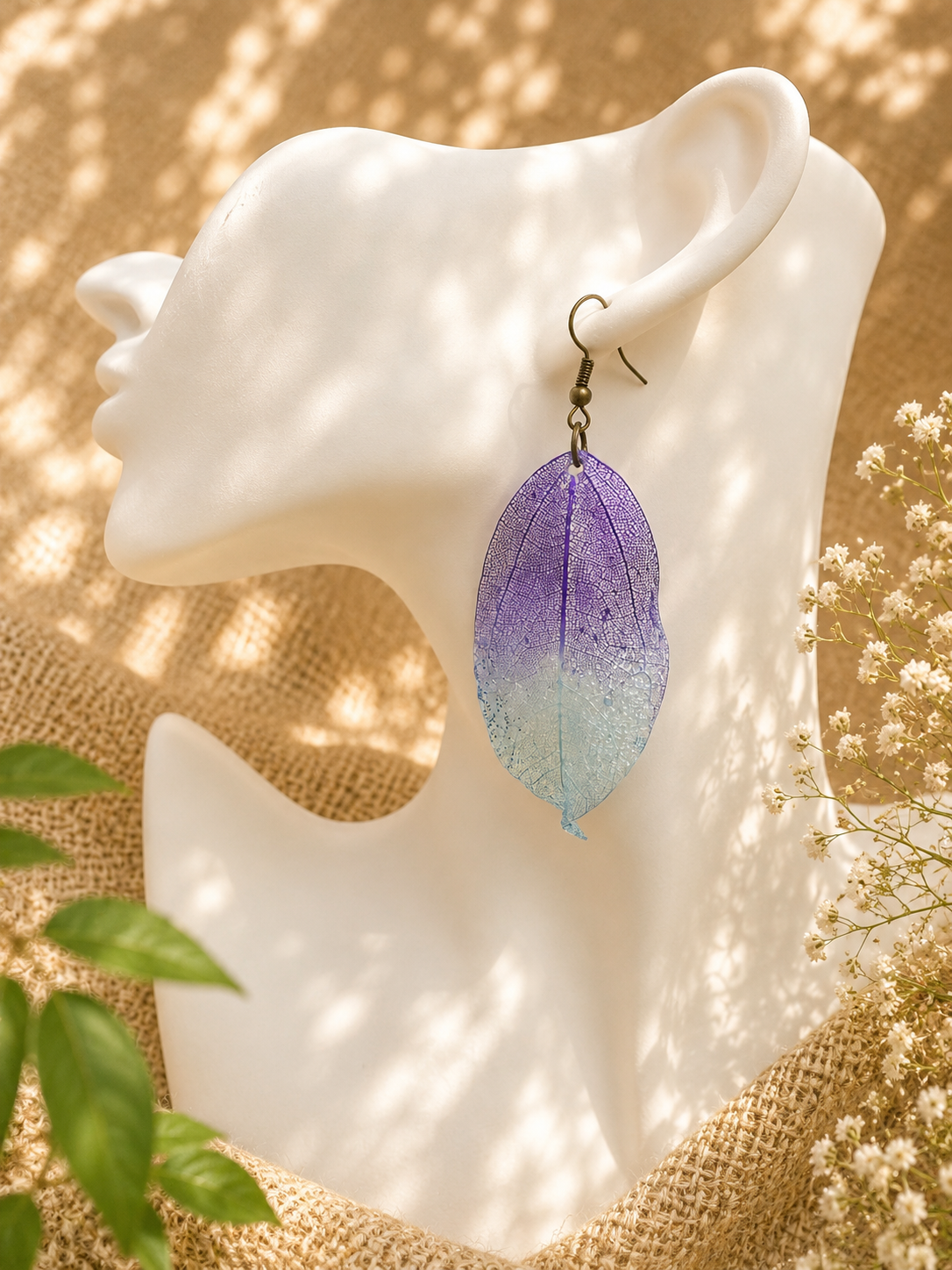 Real Skeleton Leaf Drop Earrings | Botanical Jewellery UK