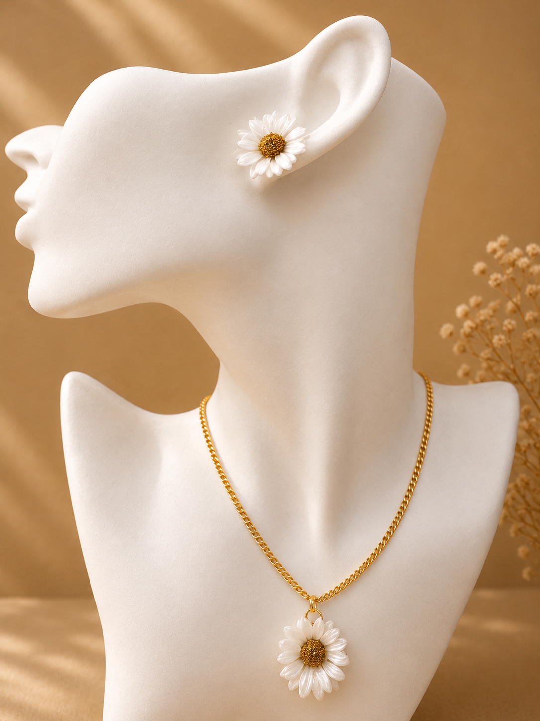 Real Daisy Resin Jewellery Set | Necklace & Earrings Gift UK