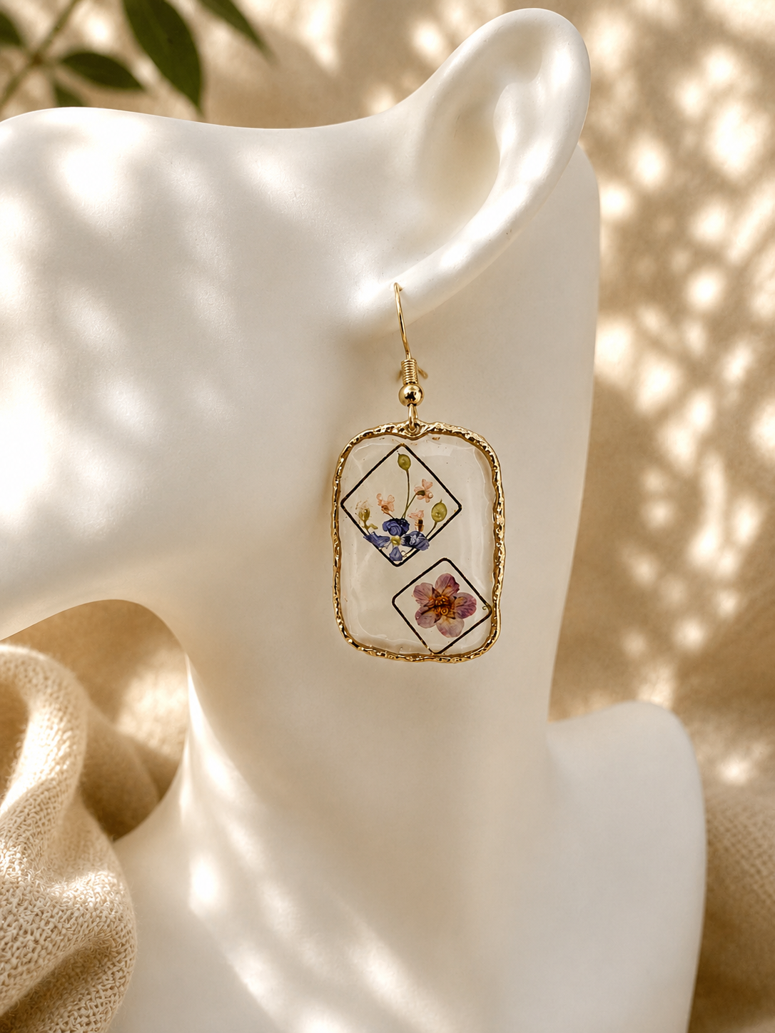 Pressed Wildflower Resin Drop Earrings | 14k Gold Frame | Handmade UK