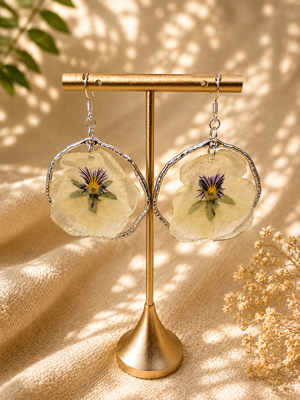 Real Pansy Resin Hoop Earrings | 925 Sterling Silver | Handmade UK