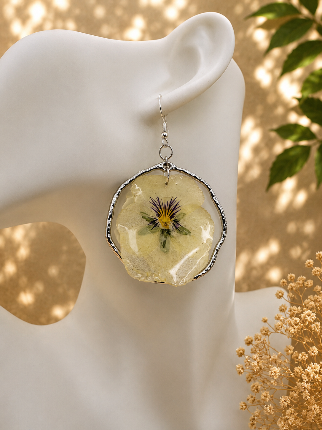 Real Pansy Resin Hoop Earrings | 925 Sterling Silver | Handmade UK