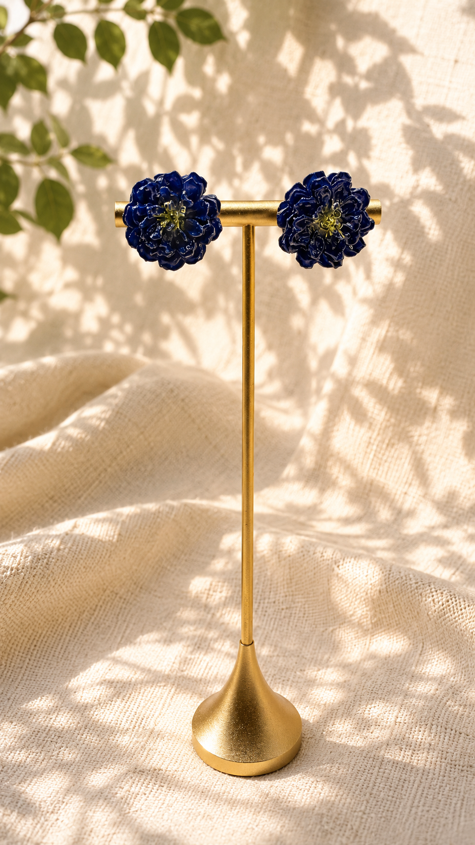 Blue Flower Cluster Stud Earrings | 24K Gold Plated | UK