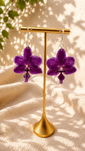 Real orchid resin drop earring worn, 925 sterling silver fish hook, handmade by Held Forever Studio