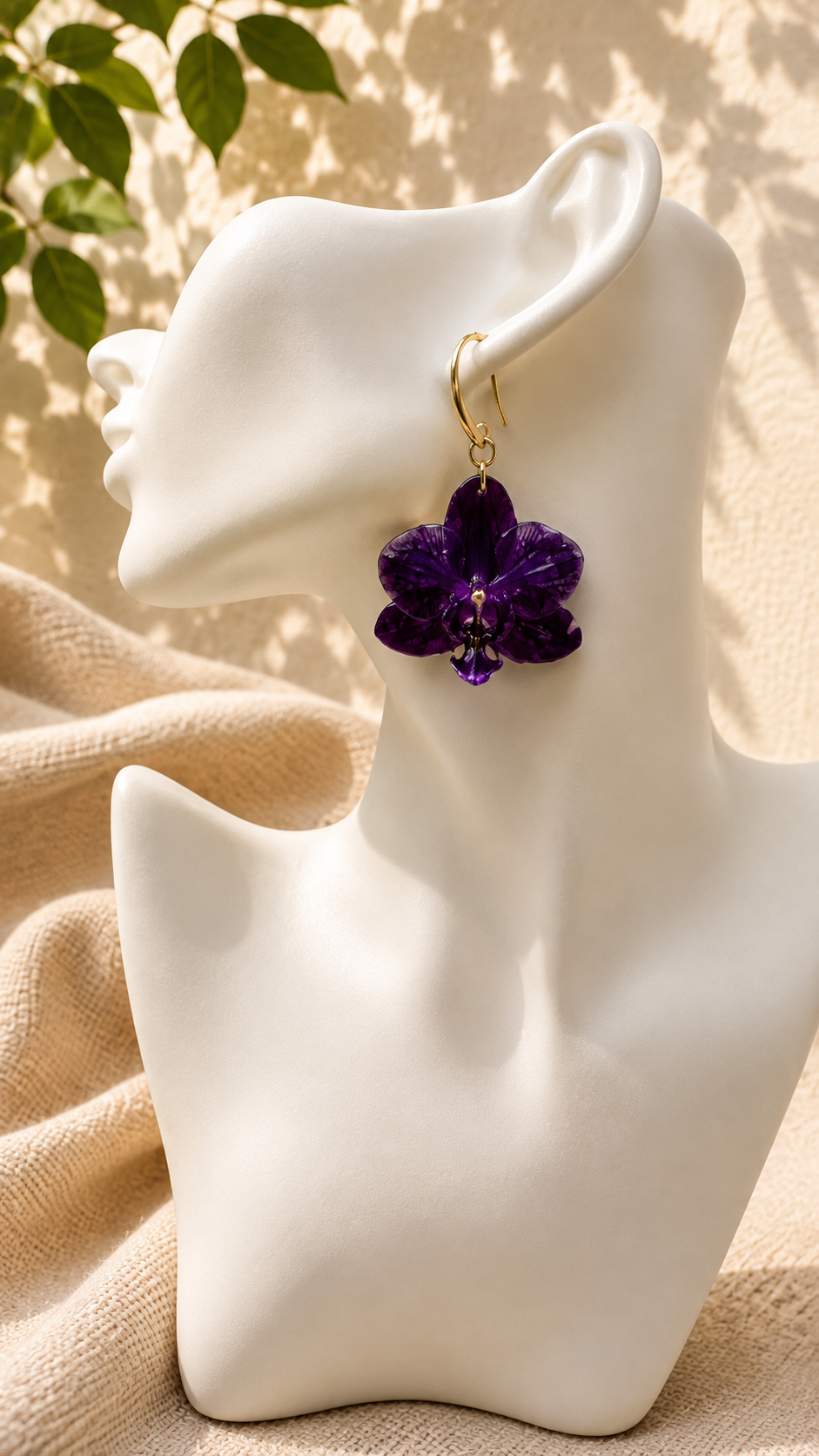 Real Orchid Resin Drop Earrings | 18K Gold Plated | UK