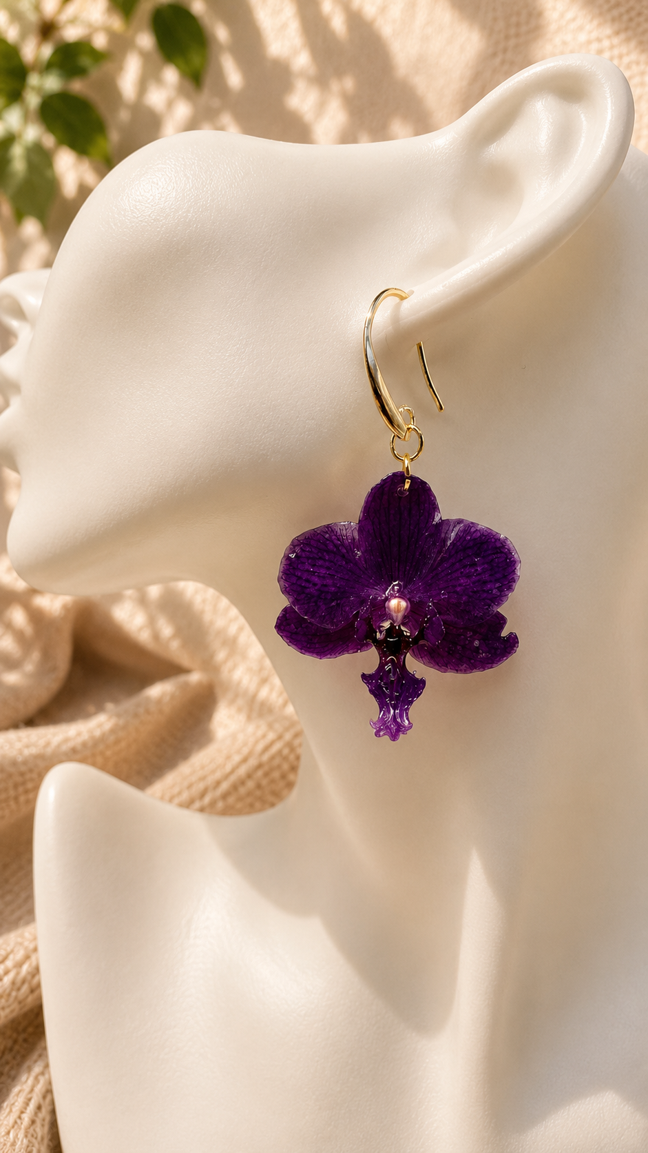 Real Orchid Resin Drop Earrings | 18K Gold Plated | UK