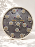 Round "Make a Wish" dandelion resin tray with gold lettering, handmade by Held Forever Studio