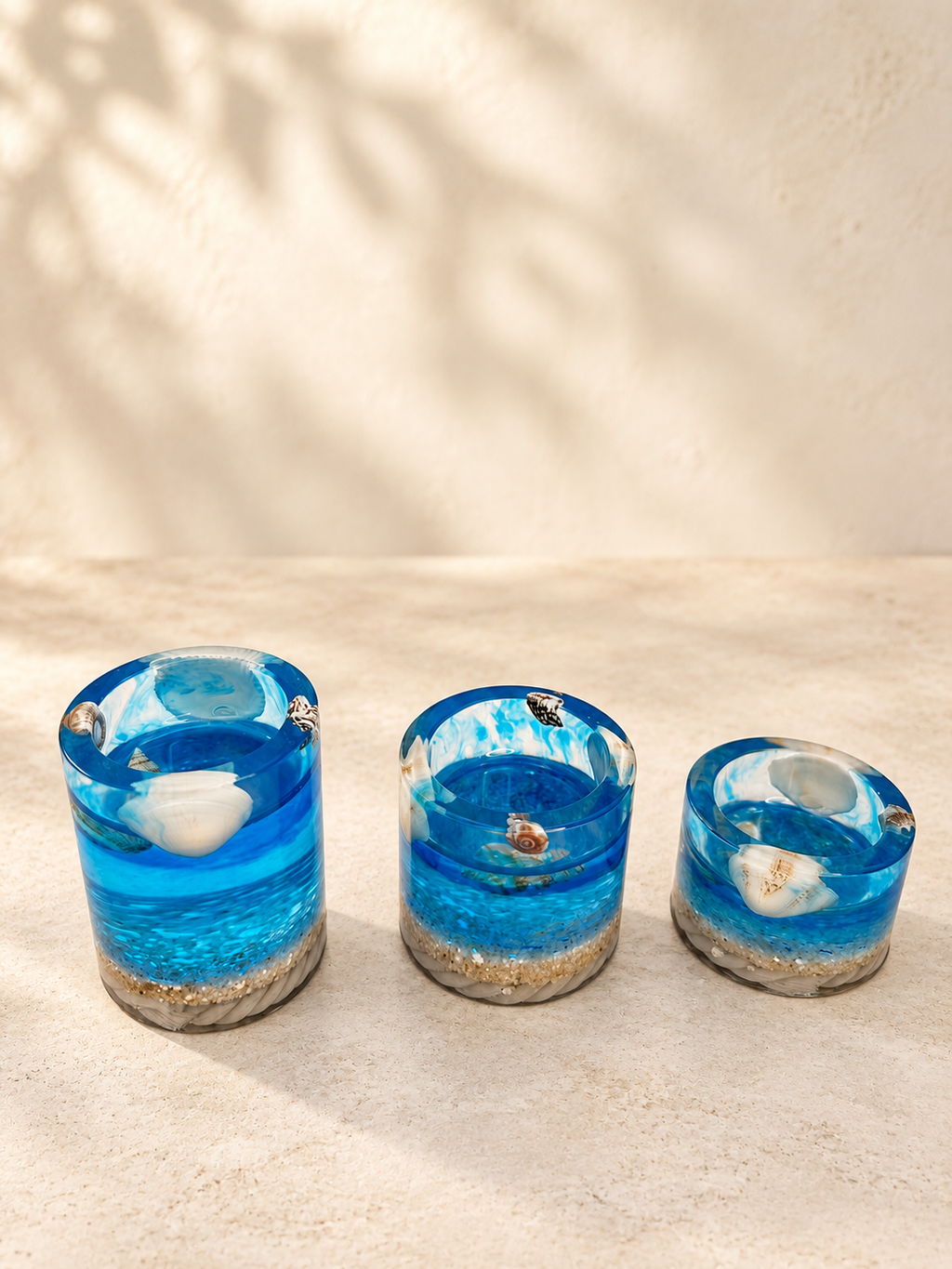 Resin Candle Holder Set of 3 | Ocean Blue Shell Design | Handmade UK